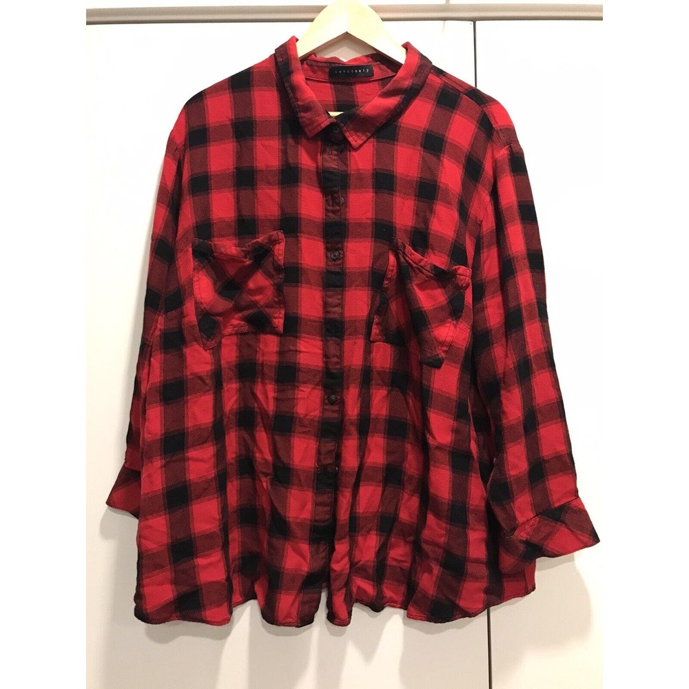 Sanctuary Women Red Plaid NEW GENERATION BOYFRIEND Flannel Shirt XL